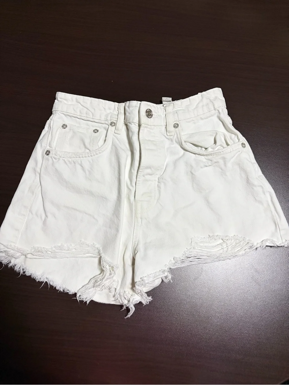 Zara White Distressed Denim Shorts
